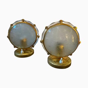 Brass and Engraved Glass Bed Lamps by Pietro Chiesa, 1950s, Set of 2