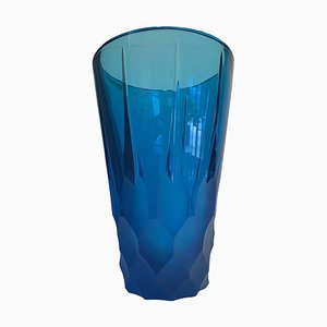 Italian Blue Crystal Handmade Cut Vase from Simoeng
