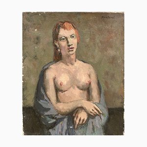 Pierre Monteret, Young Nude Redhead Woman, 20th Century, Oil on Canvas