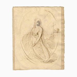 William Lock the Younger, Mary Magdalene with Skull & Cross, 1780, Ink Drawing