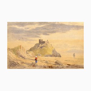 Thomas James Lloyd RWS, Criccieth Castle, Galles del Nord, 1872, Acquarello