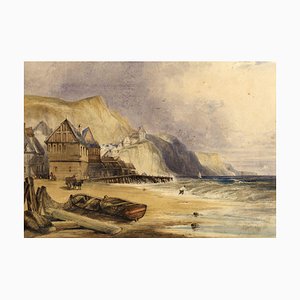 Fischerei-Netze am Strand, Bretagne, Mitte des 19. Jahrhunderts, Aquarell
