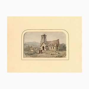 Soggetti non identificati, Soggetti non identificati, William Burgess di Dover, Chiesa di campagna con figure 1829, Acquarello, 1800, Carta, 1800