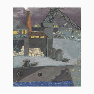 R. McNair, Shipyard, The Clyde, 1957, Gouache Painting