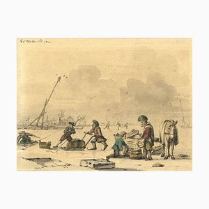After Vermeulen, Winter Skating Scene, 1700, Watercolour