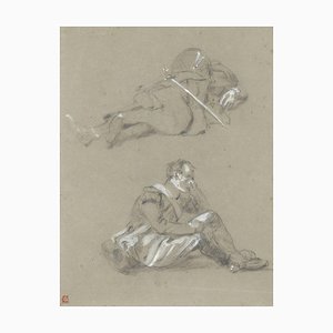 Ernest Crofts RA, soldado napoleónico en reposo, finales del siglo XIX, dibujo de grafito