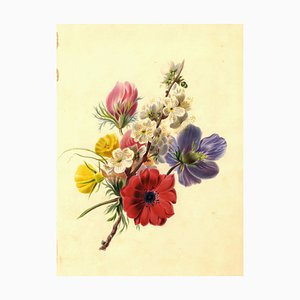 Weißdornblüte mit Anemone Blumenstrauß, Mitte 19. Jh., Aquarell