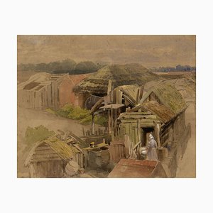 Frederick William Hulme, Granges de Ferme, Milieu du 19ème Siècle, Aquarelle