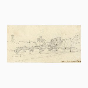 George Arnald ARA, Pont des Arts & Pont Neuf, Paris, 1818, Dessin Graphite