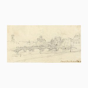 George Arnald ARA, Pont des Arts & Pont Neuf, Paris, 1818, Graphite Drawing