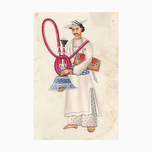 Indian Company School Artist, Hookah Bearer, 1800s, Gouache on Mica