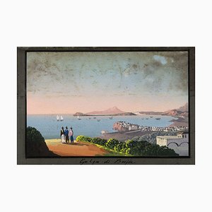 Neapolitan School Artist, Golfo di Baia, Italy, Early 19th Century, Gouache Painting, Framed