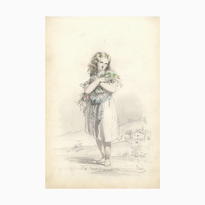 Berr, Flower Girl, Mid 19th Century, Dessin Graphite