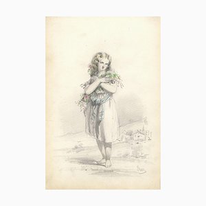 Berr, Flower Girl, Mid 19th Century, Graphite Drawing