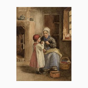E. Rengert, Näherin mit jungen Mädchen, 1871, Aquarell