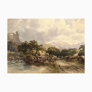 Riverside Track in Mountain Landscape, Mid 19th Century, Watercolour