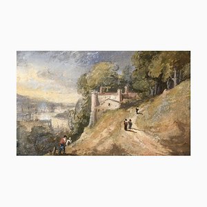 William George Jennings, Italianate Landschaft mit Figuren, 1820er, Aquarell