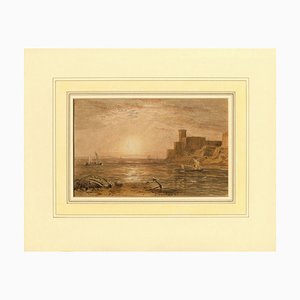George Barret Junior, Dunvegan Castle Sunset, Isla de Skye, 1827, Acuarela