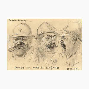 G. Cervelli, World War One French Satirical Caricature, 1910s, Charcoal Drawing