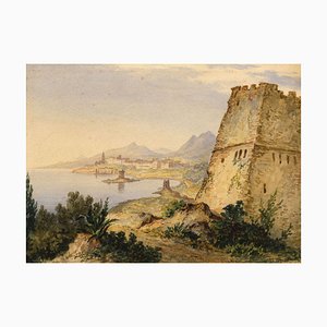William Cowen, Port & Citadel Fortress of Bastia, Korsika, 1840, Aquarell