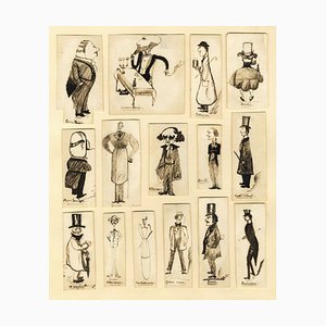 Max Beerbohm, Fifteen London Club Types, Fine XIX secolo, Ink Drawing Montage