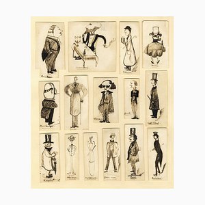 Max Beerbohm, Fifteen London Club Types, Late 19th Century, Ink Drawing Montage
