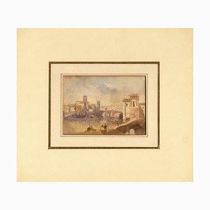 D'après Joseph Gandy ARA, Pons Fabricius sur le Tibre, 1830, Aquarelle, Encadré