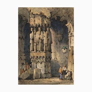 After Samuel Prout OWS, Cathedral Ruins, Rouen, inizio XIX secolo, acquerello
