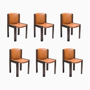 Wood and Sørensen Leather 300 Chairs by Joe Colombo for Karakter, Set of 6