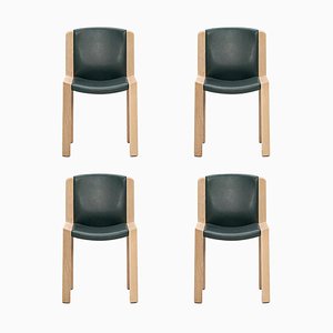 Chairs 300 Wood und Sørensen Leder von Joe Colombo für Karakter, 4er Set