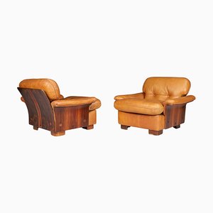 Mid-Century Cognac Leather and Bentwood Armchairs, Italy, 1960s, Set of 2