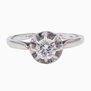 Solitaire Ring in 18k White Gold with a Diamond, 1960s