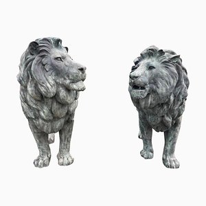 Large 20th Century Bronze Lions, Set of 2