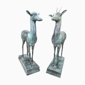 20th Century Bronze Deers, Set of 2