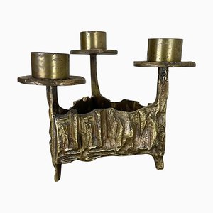Vintage Brutalist Sculptural Brass & Metal Candleholder, France, 1970s