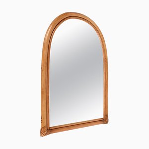 Italian Arch-Shaped Mirror with Double Bamboo Wicker Frame, 1970s