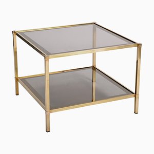 Italian Square Coffee Table in Brass and Smoked Glass, 1970s