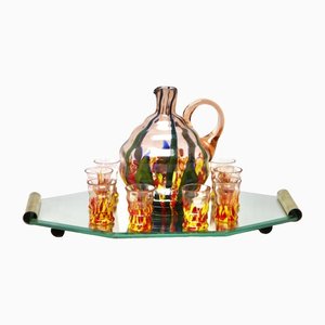 Murano Liqueur Shot Glasses and Decanter with Serving Tray, 1938, Set of 10