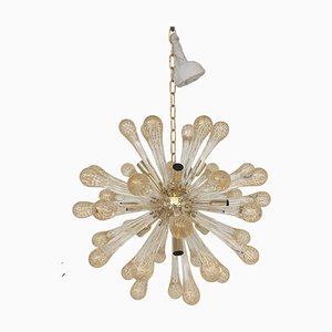 Murano Glas Sputnik Kronleuchter mit goldenen Lufttropfen und goldenem Metallrahmen von Simoeng