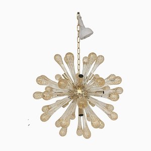 Sputnik Kronleuchter aus Muranoglas mit goldenen Lufttropfen und goldenem Metallrahmen von Simoeng