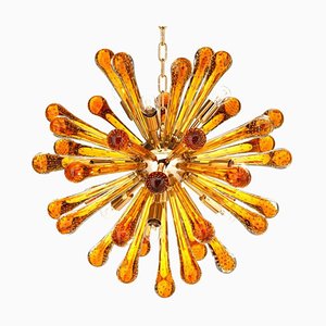 Murano Glass Sputnik Chandelier with Amber Air Drops Gold Metal Frame from Simoeng