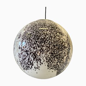 Esfera en blanco lechoso de cristal de Murano con murrine marrón y beige de Simoeng