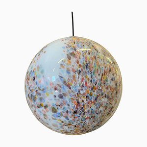 Esfera en blanco lechoso de cristal estilo Murano con murrina multicolor de Simoeng