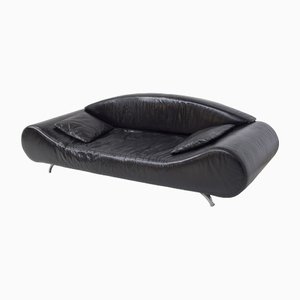 Vintage Modern Black Semi-Leather Sofa, 1990s