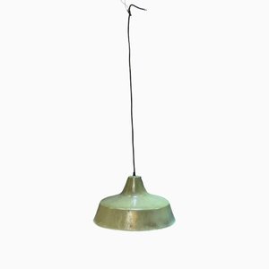 Industrial Green Enameled Metal Ceiling Lamp, 1950s