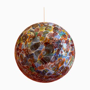 Esfera en blanco lechoso de cristal estilo Murano con murrina multicolor de Simoeng