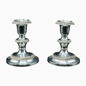 Antique English Edwardian Silver-Plated Candleholders, 1890s, Set of 2