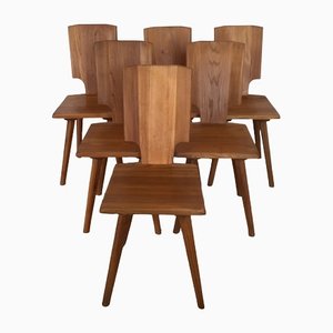 S28 Chairs in Elm by Pierre Chapo, 1976, Set of 6
