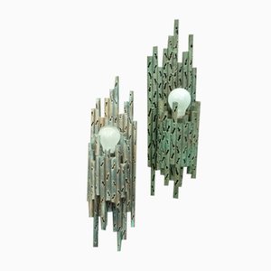 Mid-Century Brutalist Copper Wall Lamps, 1970s, Set of 2