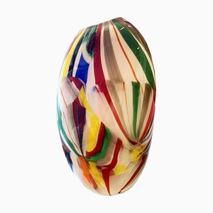 Abstract Vase in Milky-White Murano Style Glass with Multicolored Reeds from Simoeng